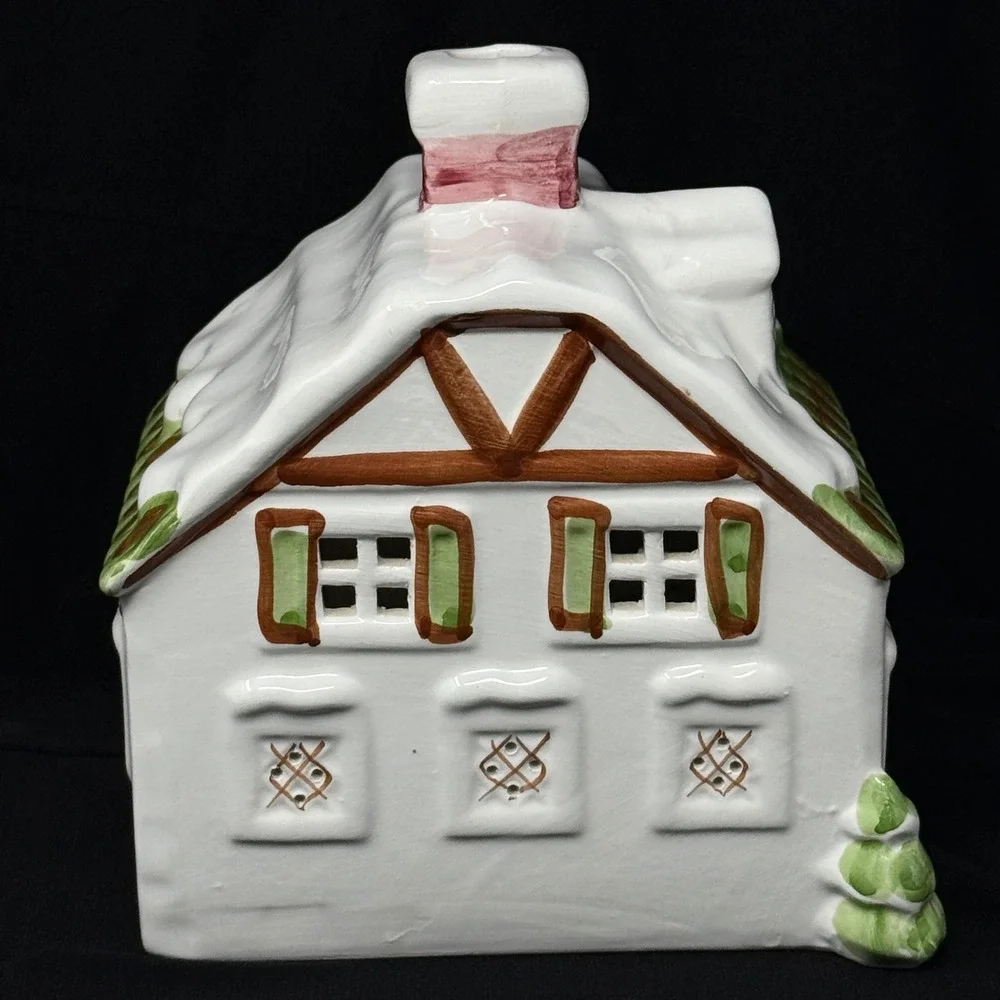 Disney Christmas Village Ceramic Cottage Hand Painted Spain Snow House Luminaria